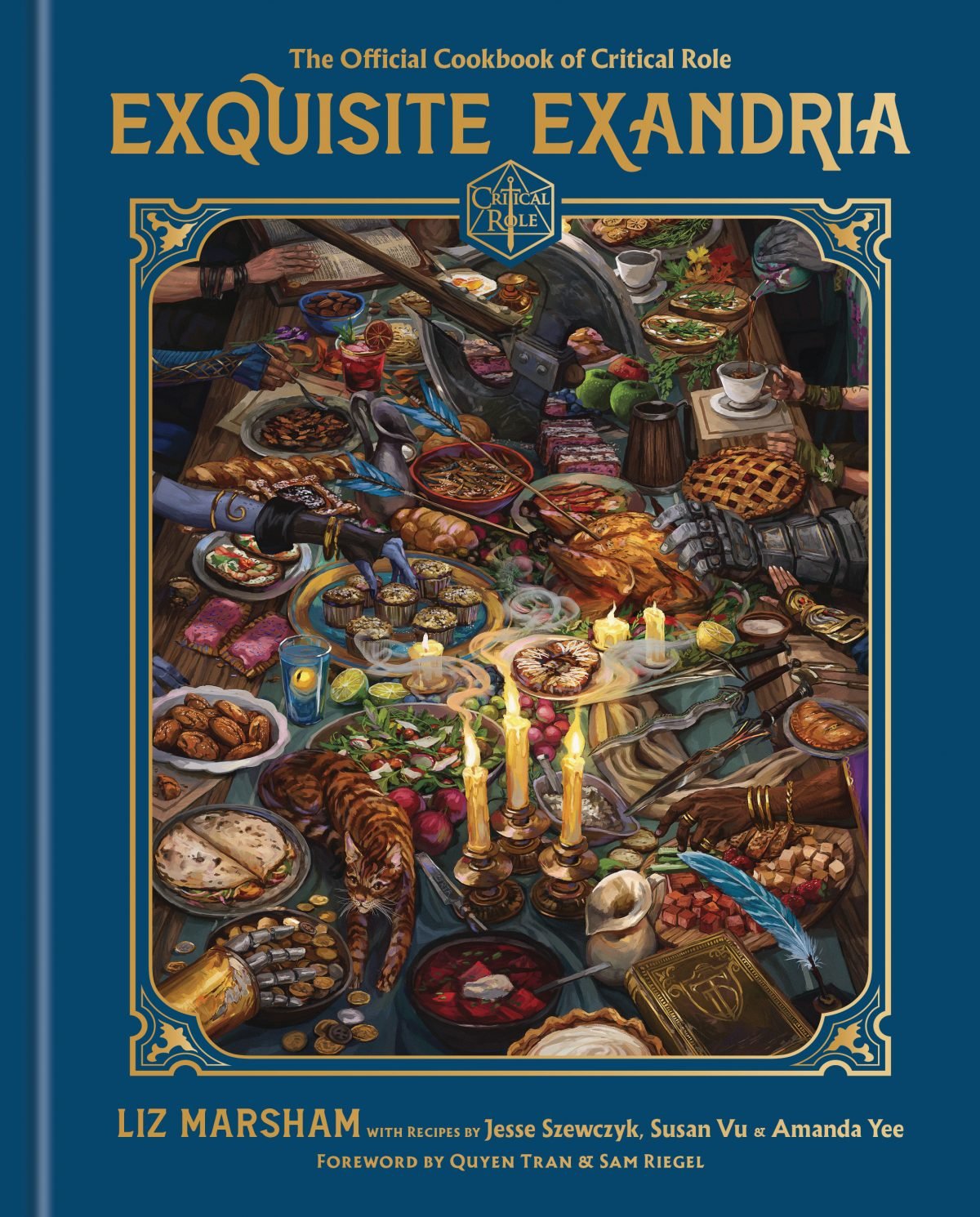 The cover of the Critical Role cookbook features an illustration of a table overflowing with food