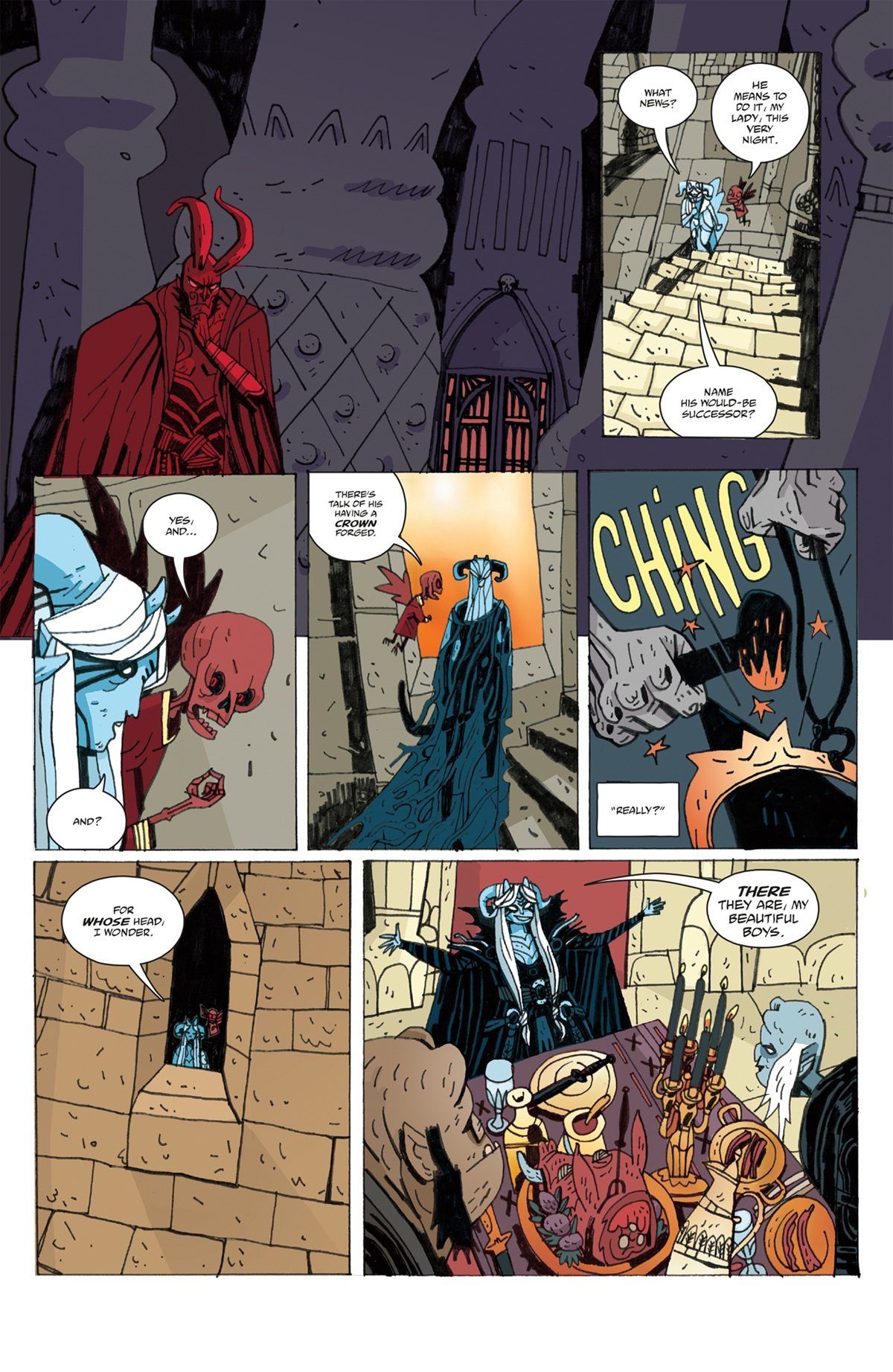 A page of The Crown by artist Warwick Johnson-Cadwell.