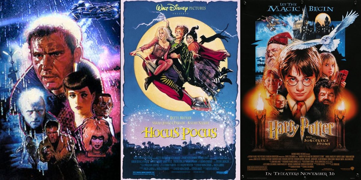 Movie posters by Drew Struzan for Blade Runner, Hocus Pocus, and Harry Potter.