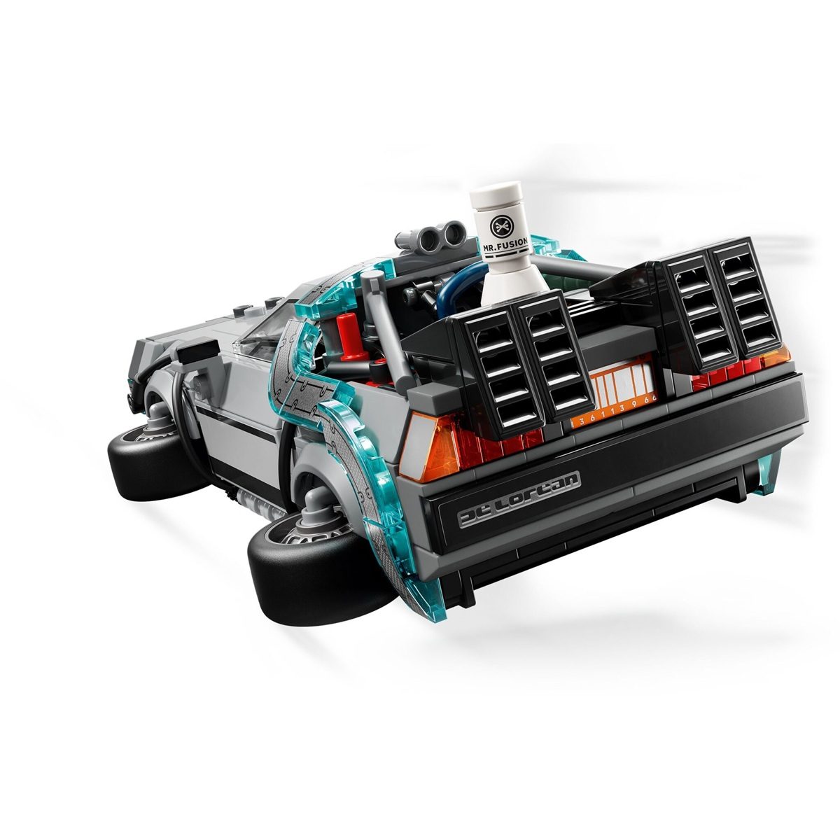 Rear view of the LEGO Back to the Future Time Machine Speed Champions set