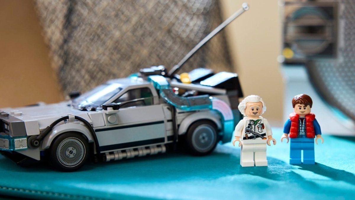 LEGO Back to the Future Time Machine Speed Champions set, glamour shot.